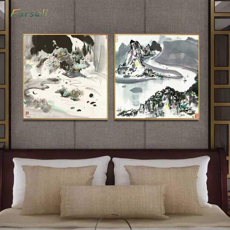 Китайский акварельный рисунок художника Wu Guanzhong современный цветной большой