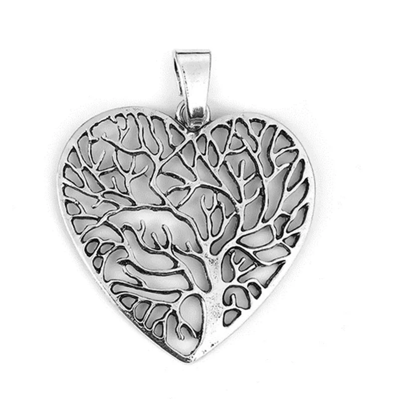 DoreenBeads Винтаж цинковый сплав Подвески Сердце античный серебро дерево выдалбливают Модные ювелирные изделия для женщин 64 мм x 50 мм, 1 шт