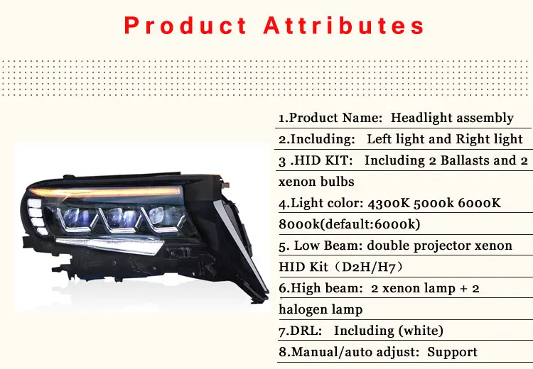 2PCS Car Style all LED headlights for Toyota prado18-19 for prado head lamp LED DRL Lens Double Beam H7 HID Xenon bi xenon lens