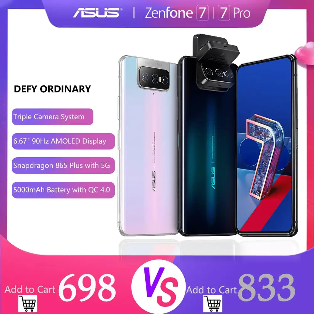  ASUS Zenfone 7 Pro 8 Гб Оперативная память 128/256 ГБ Встроенная память Snapdragon 865/865 плюс 5000 мАч NFC Android Q 90 Гц 5G смартфон 