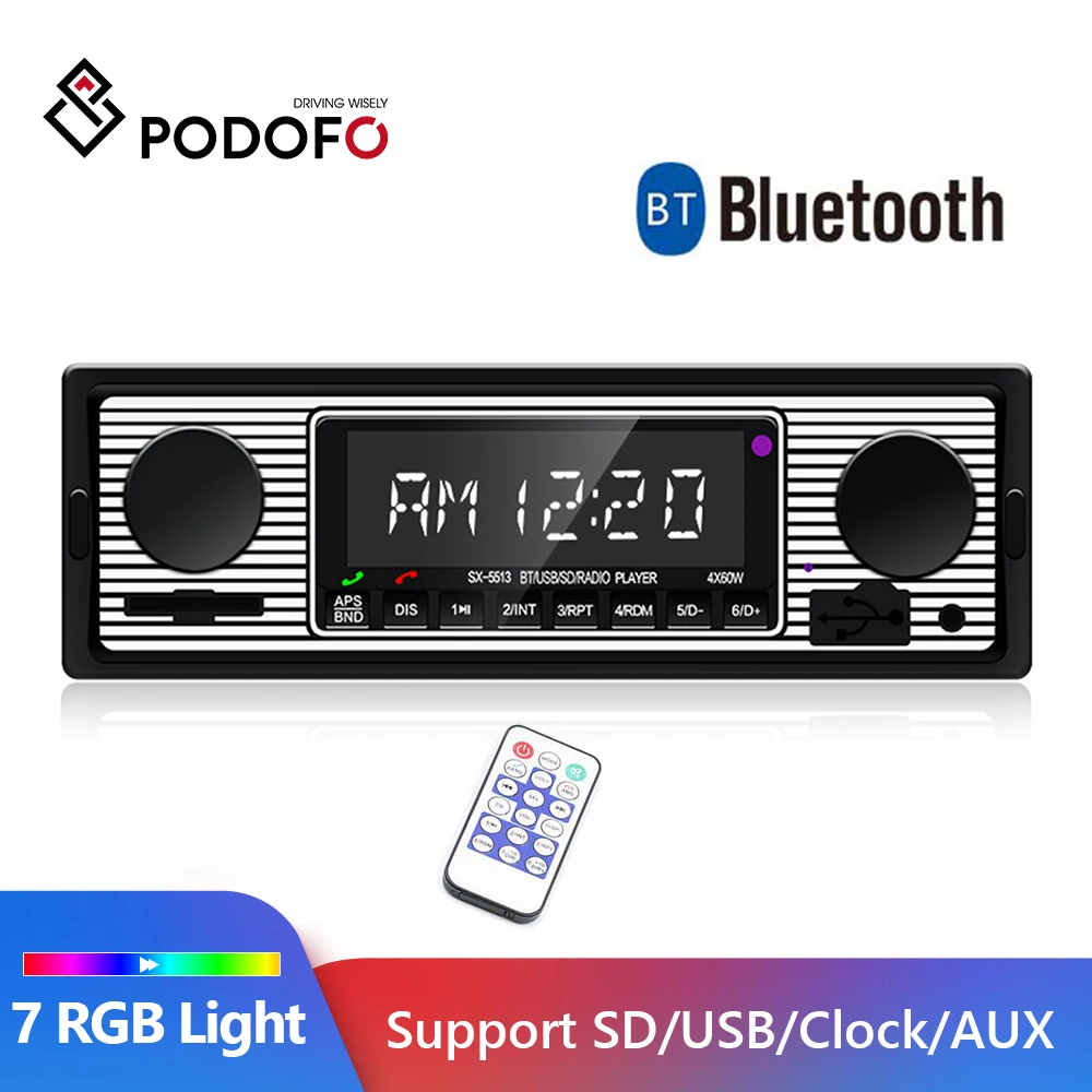 Podofo MP3 мультимедийный плеер Авто Радио Bluetooth винтажный AUX USB FM 12V классический
