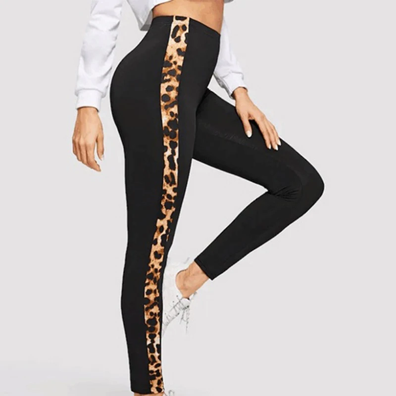 2022 Summer HOT Women's Leggings Leopard Side Striped Skinny Stretchy Ankle Length Leggings Running Cycling Spots Lenggings ribbed leggings