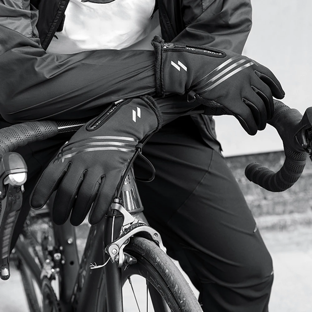 Зимние теплые велосипедные перчатки с сенсорным экраном ветрозащитные зимние