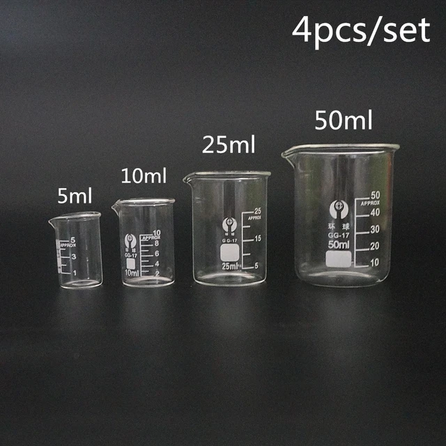 4 teile/satz 5ml/10ml/25ml/50ml Glas Becher Pyrex Becher Labor