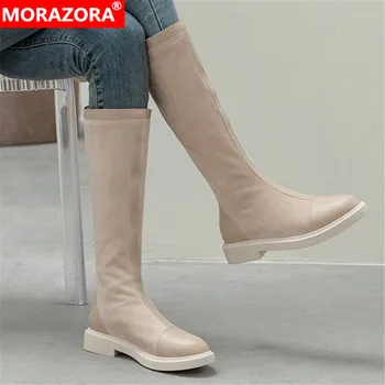 

MORAZORA 2021 New arrival women boots comfortable flcok winter boots low heel square toe black apricot color knee high boots