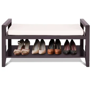 

Simple Compact Style Wood Shoe Storage Rack Bench with Ottoman Cushion Seat Comfortable Top Seat Helpful Armrests HW54873