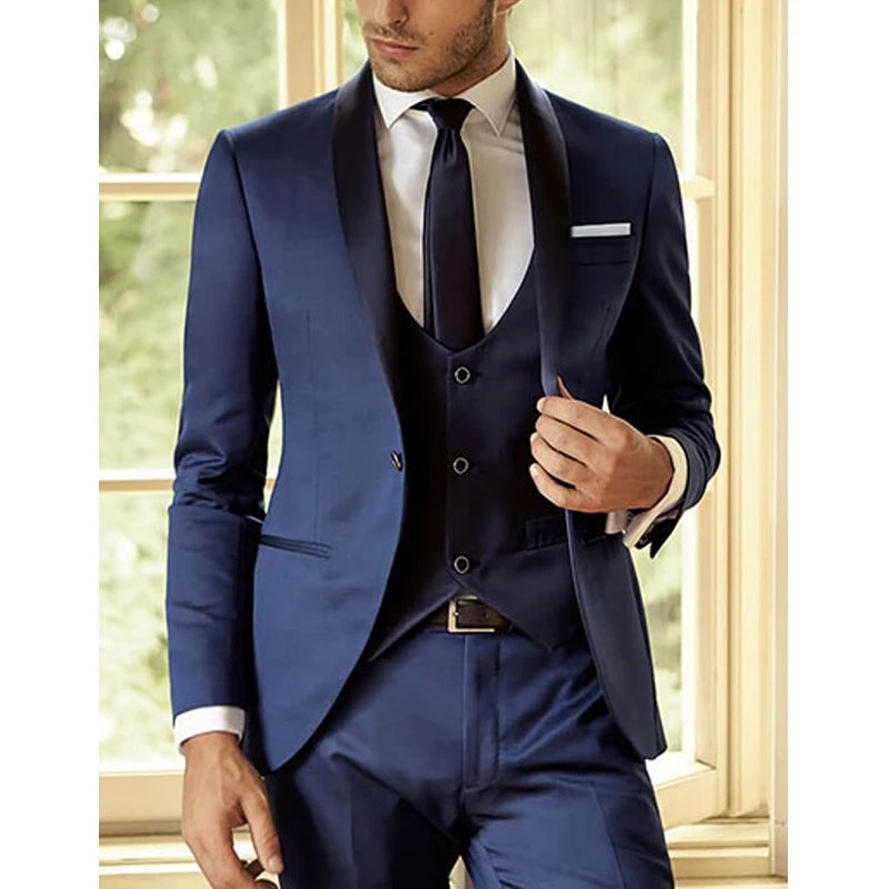 

Latest Coat Pant Designs Navy Blue Men Suit Slim Fit 3 Piece Groom Shawl Lapel Tuxedo Custom Suits Party Blazer Terno Masculino
