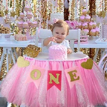 

Baby Birthday Banner Set DIY For High Chair Party Photo Props Exquiste Tutu Skirt Pennant Home Cake Smash Gauze Decorative