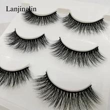 LANJINGLIN, 3 пары, норковые ресницы, искусственные норковые волосы, 3d ресницы для макияжа, пушистые тонкие накладные ресницы, натуральные, длинные, ручная работа