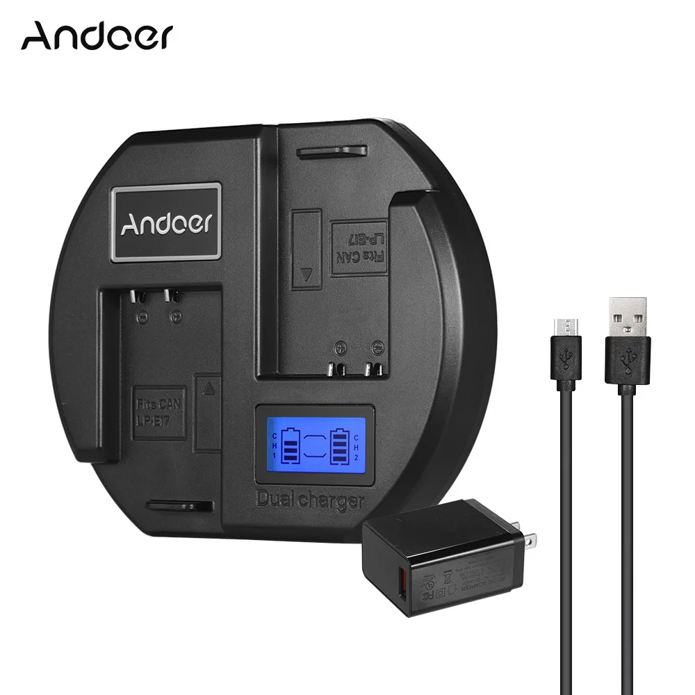 Andoer быстрое зарядное устройство Двухканальное зарядное устройство для камеры с US адаптером для быстрой зарядки цифровой ЖК-дисплей USB вход