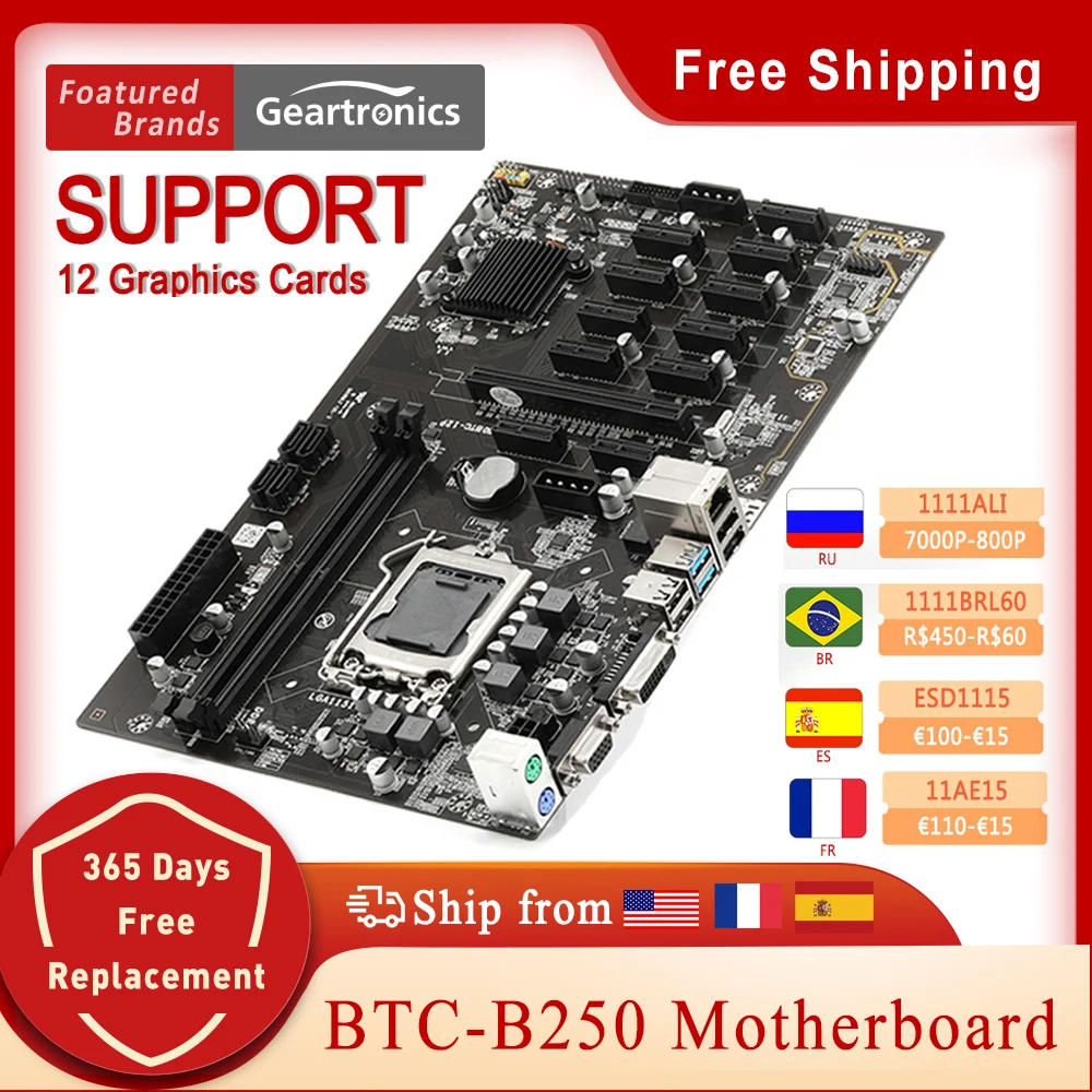 Материнская плата B250 для майнинга PCIe X1 PCI-E X16 LGA 1151 16 Гб DDR4 SATA 3 0 USB биткоинов BTC ETH GPU