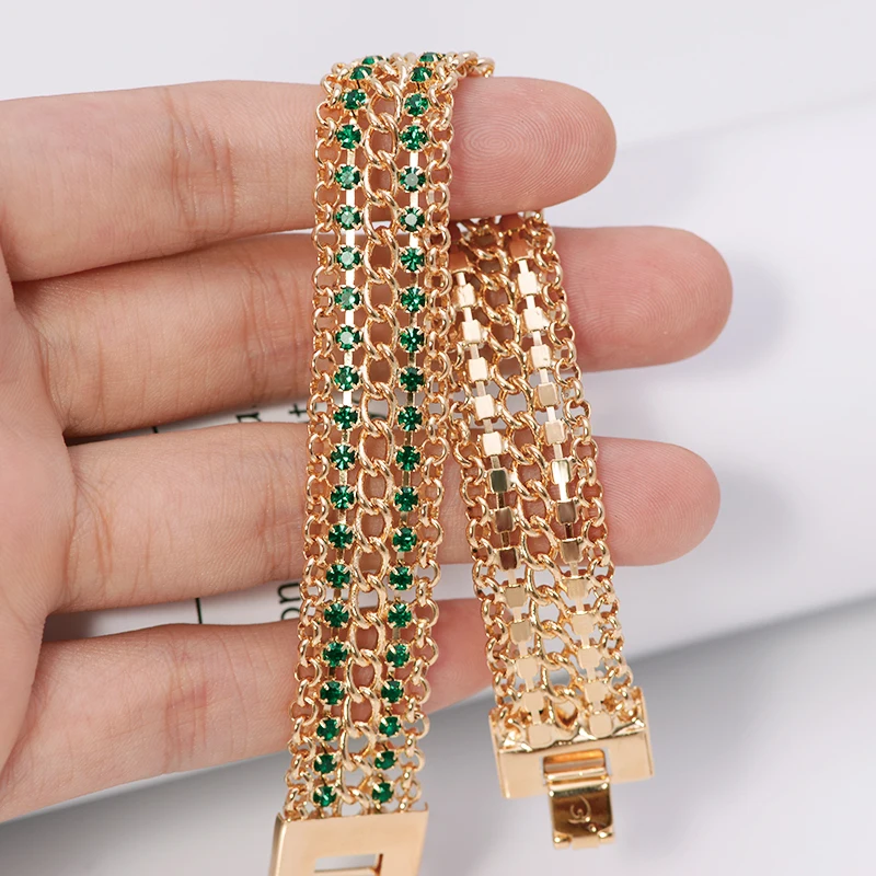 MxGxFam(19 см x 14 мм) Экзотический стиль широкий зеленый браслет для женщин модные ювелирные изделия золотой цвет 18 k Аллергия бесплатно