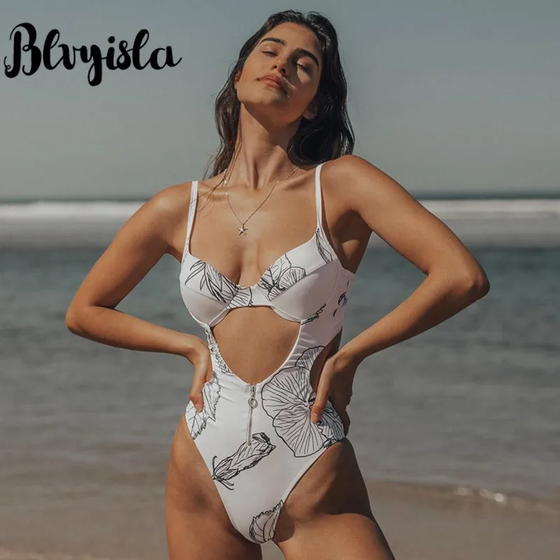 Blvyisla стальной Цельный купальник с эффектом пуш ап и сборкой груди монокини