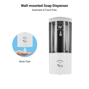 

Wall-mounted Soap Dispenser 500ml Spray Type Automatic Soap Dispensers with IR Sensor Rinse-free Sanitizer for Home Hospitals
