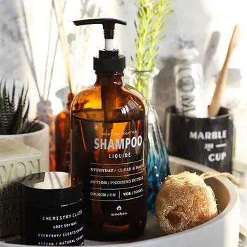 

Glass 500ml Brown Bath Shampoo Storage Bottle Scandinavian Liquid Lotion Soap Dispenser Travel Storage Bottle Organizer Decor