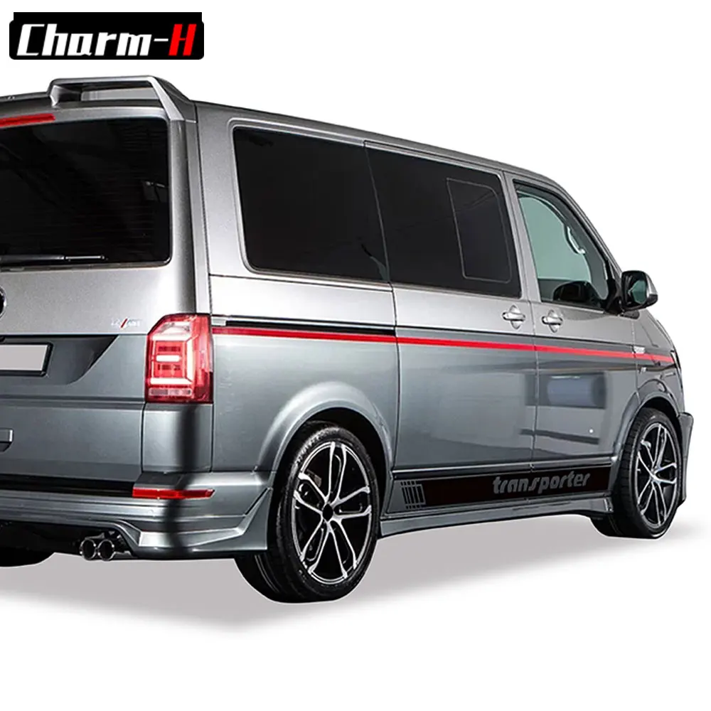 2PCS Car Door Side Skirt Graphic Stripes Decals For Volkswagen VW Transporter Multivan T5 T6 Auto Decor Stickers Accessories