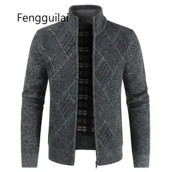 

FENGGUILAI New Fashion Cashmere Sweater Men Geometric Print Zipper Mens Sweaters For 2020 Stand Collar Mens Cardigan Sweater
