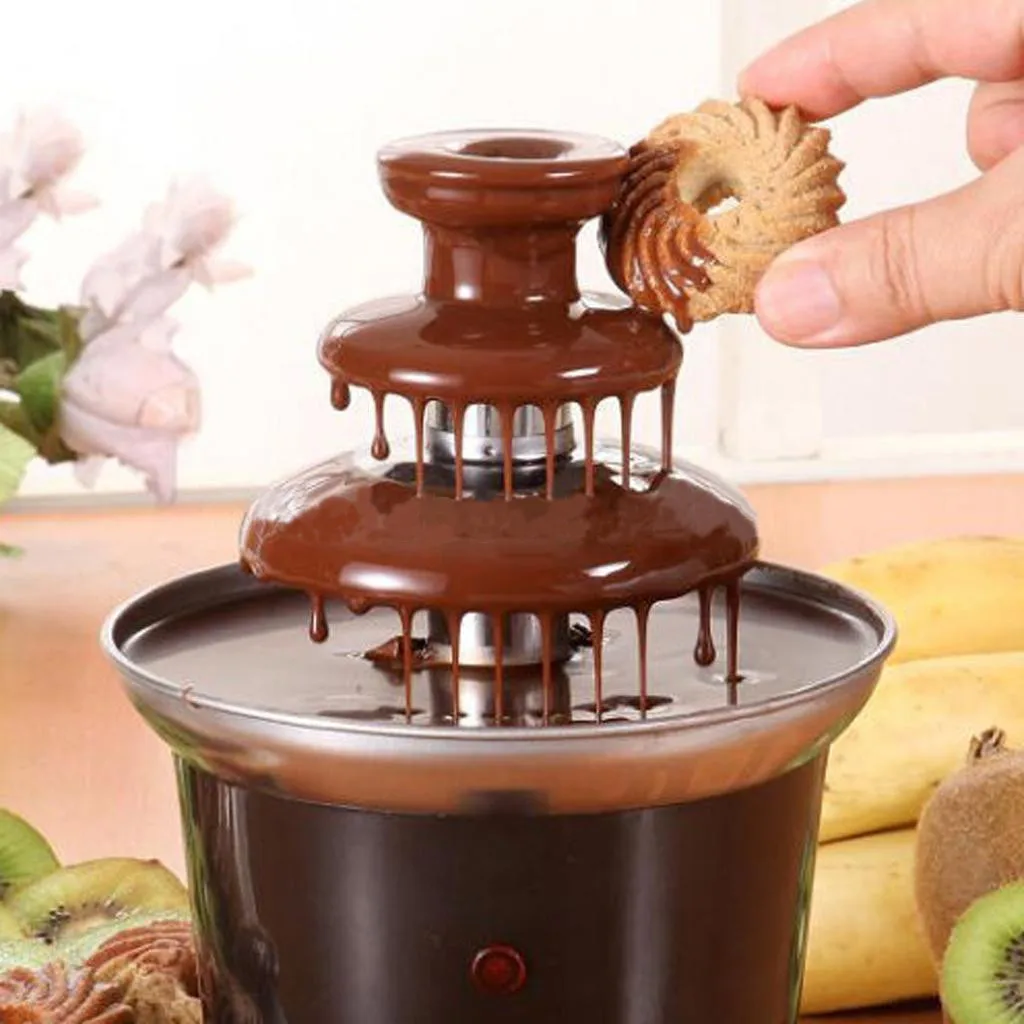 

3 Layers Mini Chocolate Fountain Fondue Waterfall Maker Machine Fondue Maker Heated Home Event Exhibition Wedding Party