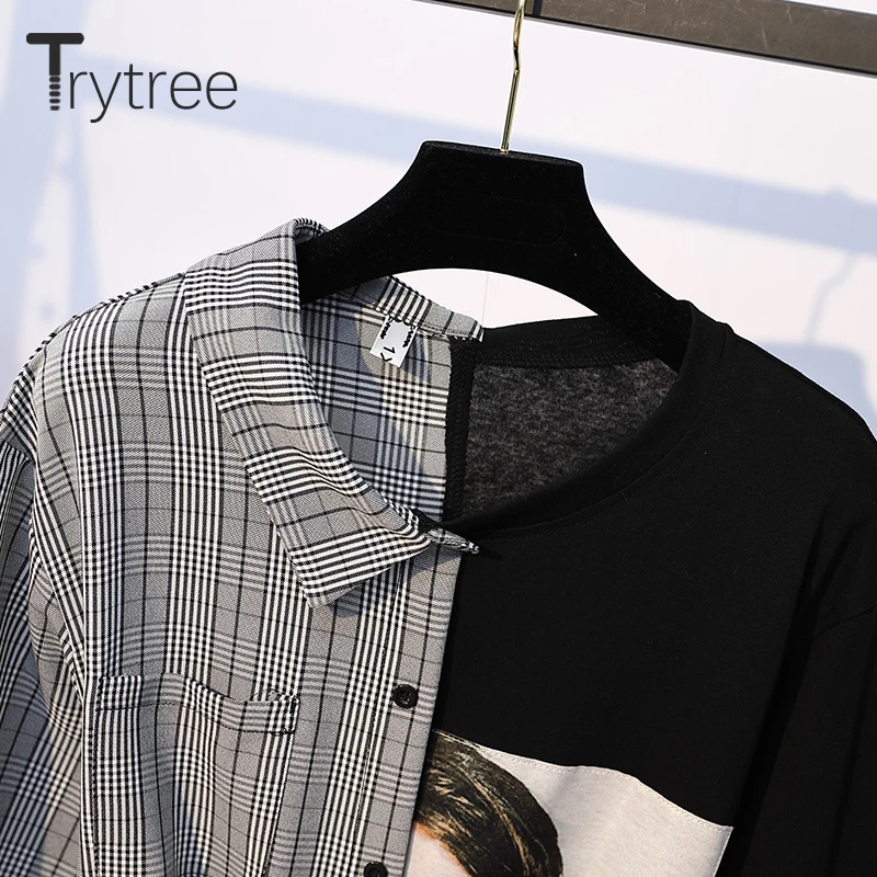 Trytree 2020 осеннее женское платье повседневное лоскутное с пуговицами и принтом