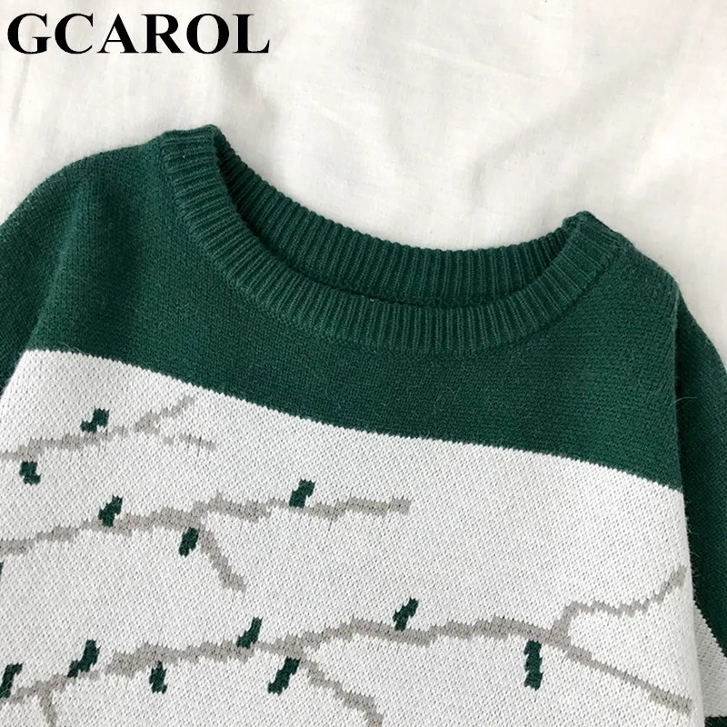 GCAROL, Зимний Рождественский свитер с героями мультфильмов, жаккардовый плотный вязаный джемпер с заниженным плечом, милый трикотажный джемпер для девочек