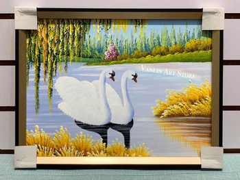 

Double Ducks on the lake canvas Handmade oil painting for Living Room bedroom Hand painted Wall Decor No Frame