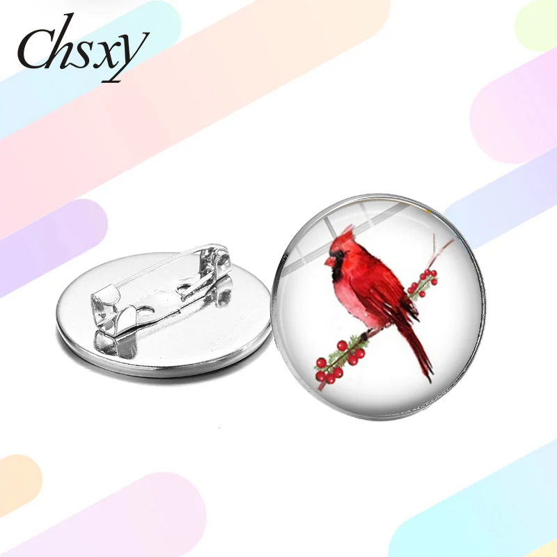 CHSXY красивые Cardinal художественный фото значки Красный попугай птица брошь