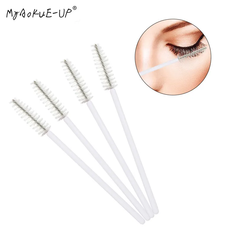 200 Pcs Eyelash Brush Disposable Nylon White Mascara Wands Applocator Spoolers Eyelash Extension Makeup Tools