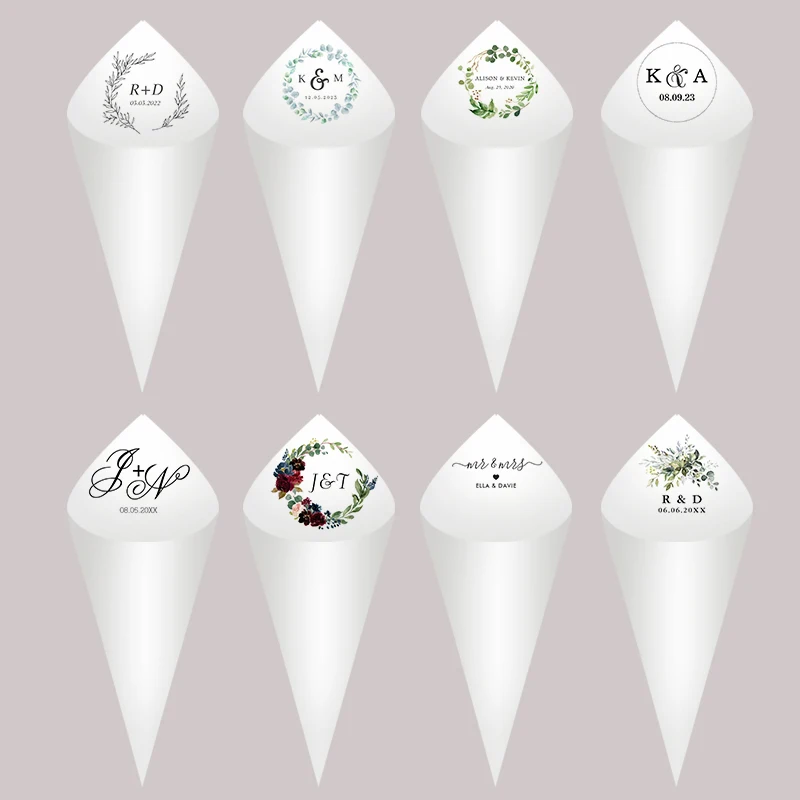Personalized wedding cones 30Pcs Personalized Wedding Cones White Paper Size 16x16cm Custom Name Date Confetti Toss Cones for Bridal Shower Party Favors