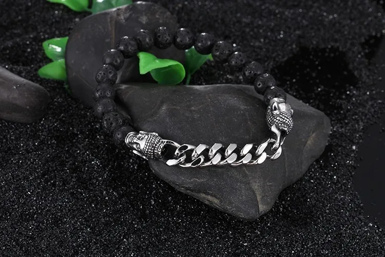 TrustyLan, AliExpress, вулканические камни, бусины, цепь, нержавеющая сталь, Будда, мужские браслеты,, модный религиозный мужской браслет, подарки