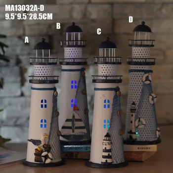 

Wedding Gift LED Iron Lighthouse Candle Holder Colorful Lights Home Decoration Romantic Mediterranean Candlestick Desk Ornaments