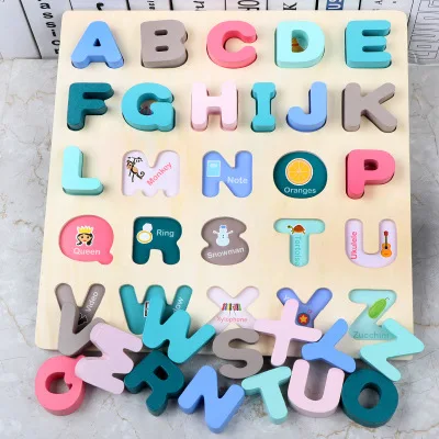 Головоломка цифровые деревянные игрушки ранний обучающий пазл буквы Алфавит числа головоломка Дошкольная Детская обучающая игрушка для детей Подарки - Цвет: B