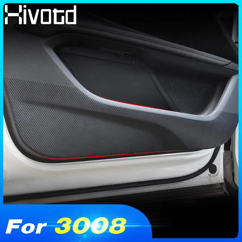 

For Peugeot 3008 GT Accessories Car Door Anti Kick Pad Sticker Carbon fiber inner Door Protection Side Edge Film 2017 2018 2019