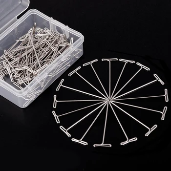 

100Pcs 38mm Modelling Macrame Metal Mini T Pin Needle Wigs Sewing Silver Craft With Box DIY Hair
