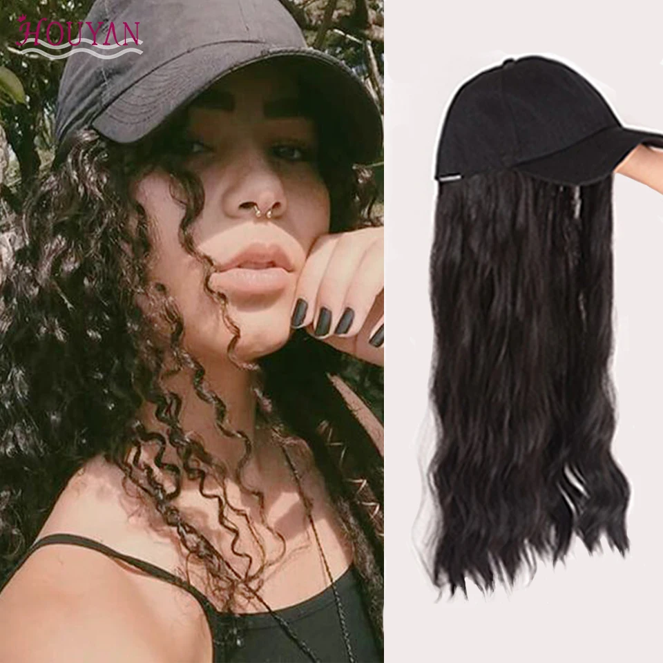 

HOUYAN Synthetic long hair brown lady wig cap new fashion hat wool roll wig charming temperament female summer