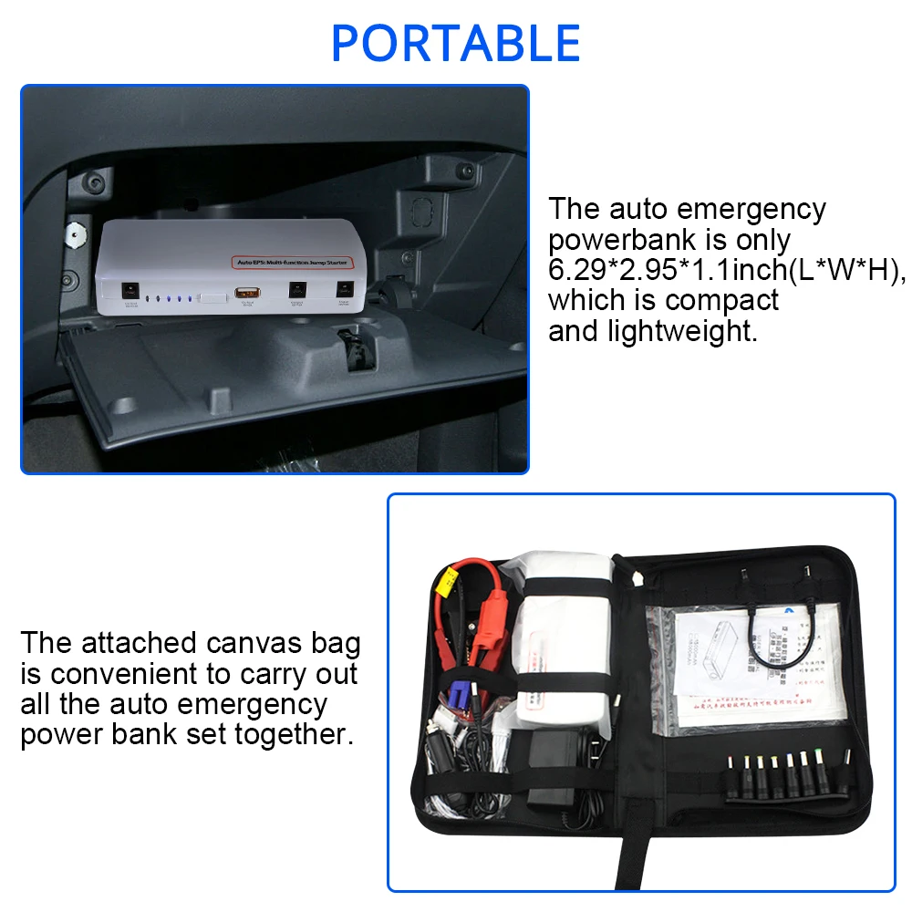 Multi-function 15000mah Car Jump Starter Portable Starting Device Booster Power Bank Car Charger Car Battery