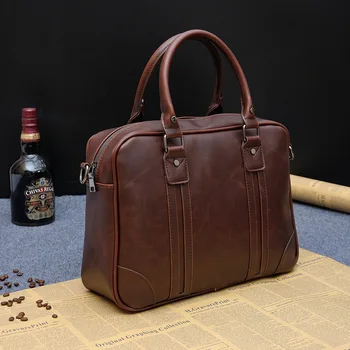 

2020 Crazy Horse Leather Men's Handbag Business Slung Shoulder Computer Briefcase Trend Korean Men's Bag