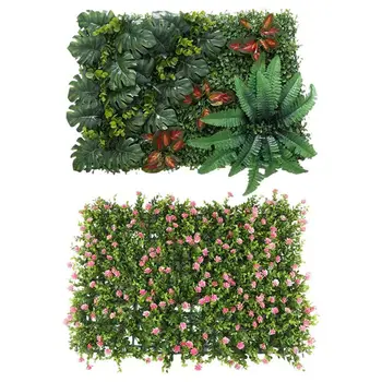 

60X40cm Artificial Meadow Artificial Grass Wall Panel 8 with Artificial Grass DIY Miniature Lawn, Red Leaves