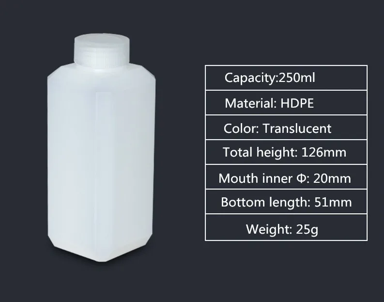 250ML square Пустой из ПВП бутылка узкий рот твердый пластиковый контейнер для жидкости, лосьона, косметической упаковки бутылки пищевой - Цвет: 250ML square
