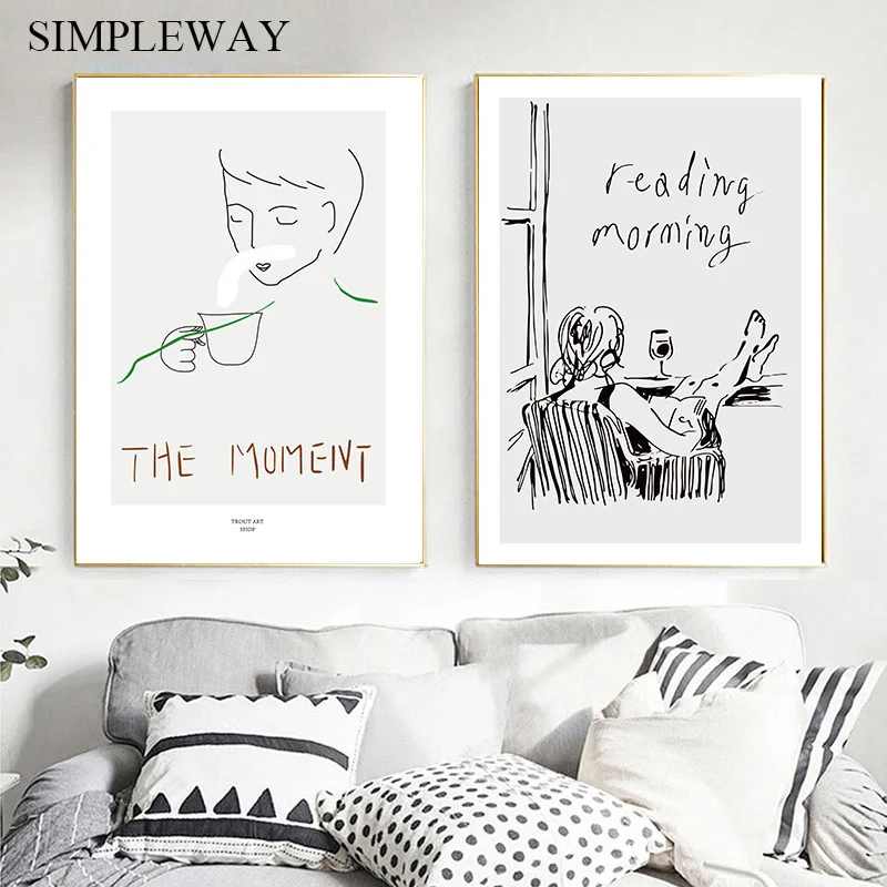 Современная Художественная линия настенный плакат черный белый абстрактный