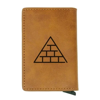 

Antique Brown Mysterious Pyramid Design Rfid Wallet Retro Men Women Leather Card Purse Gifts