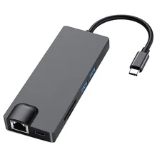 OPQ-USB C концентратора, 8 в 1 взаимный обмен данными между компьютером и периферийными устройствами C адаптер с 4K кабель-Переходник USB C на HDMI, VGA, зарядка PD Порты и разъёмы, с 2 портами(стандарт 3,0, светодиодный дисплей, SD/TF Card Reader и гигабитным портом Ethernet, поддерживается установка программного обеспечения