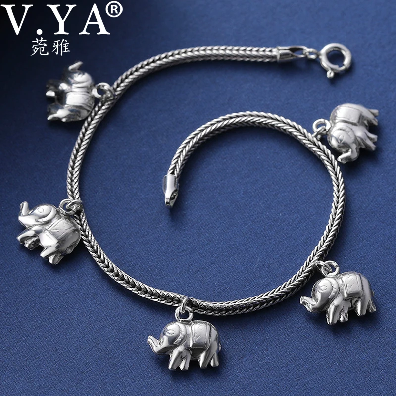 V. YA 19 см 925 пробы Серебряный змеиная цепочка браслеты для женщин винтажный браслет с подвеской в виде слона Дамский лучший подарок