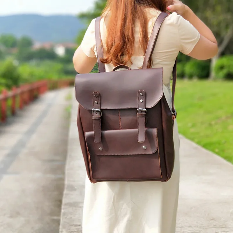 Винтажный большой емкости Модный женский рюкзак повседневный кожаный женский рюкзак - Цвет: coffee