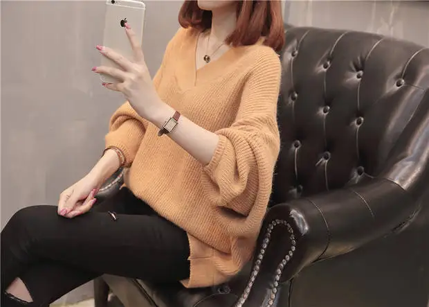 Пуловер, Blusas De Inverno Feminina, хлопок, половина 9307-8822, настоящая фотография, новинка, однотонный, v-образный вырез, летучая мышь, трикотаж, 52-1f, 5 рядов, 4 полки