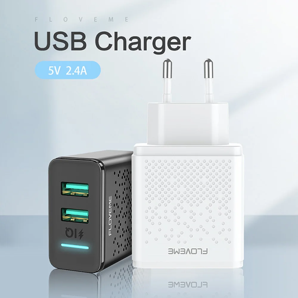 

FLOVEME 2019 Dual USB Quick Charger 5V 2.4A Fast Charging Wall Charger Adapter EU Plug Mobile Phone For iphone Samsung Xiaomi