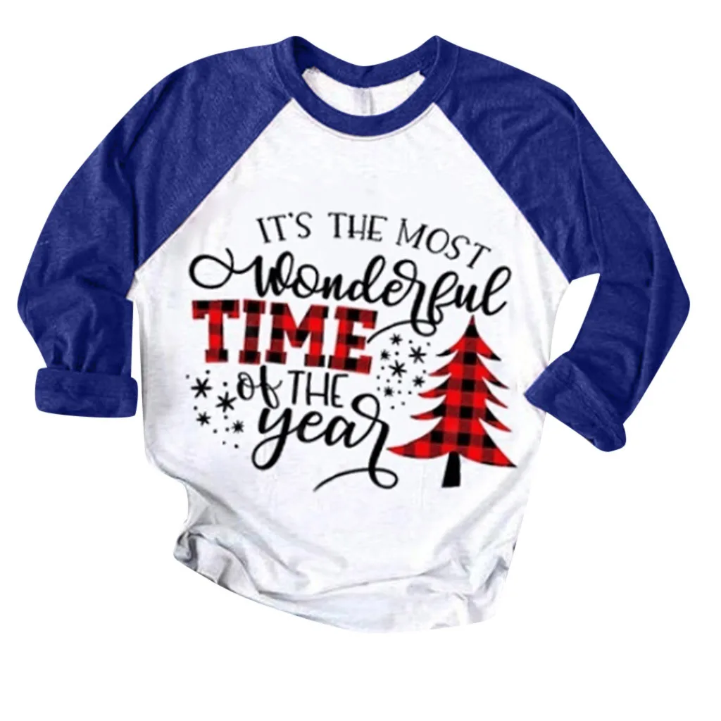 Christmas Tree Letter Print T Shirt For Women Xmas Merry Christmas New Year T Shirt Ladies Patchwork Pullover Tops T-Shirts