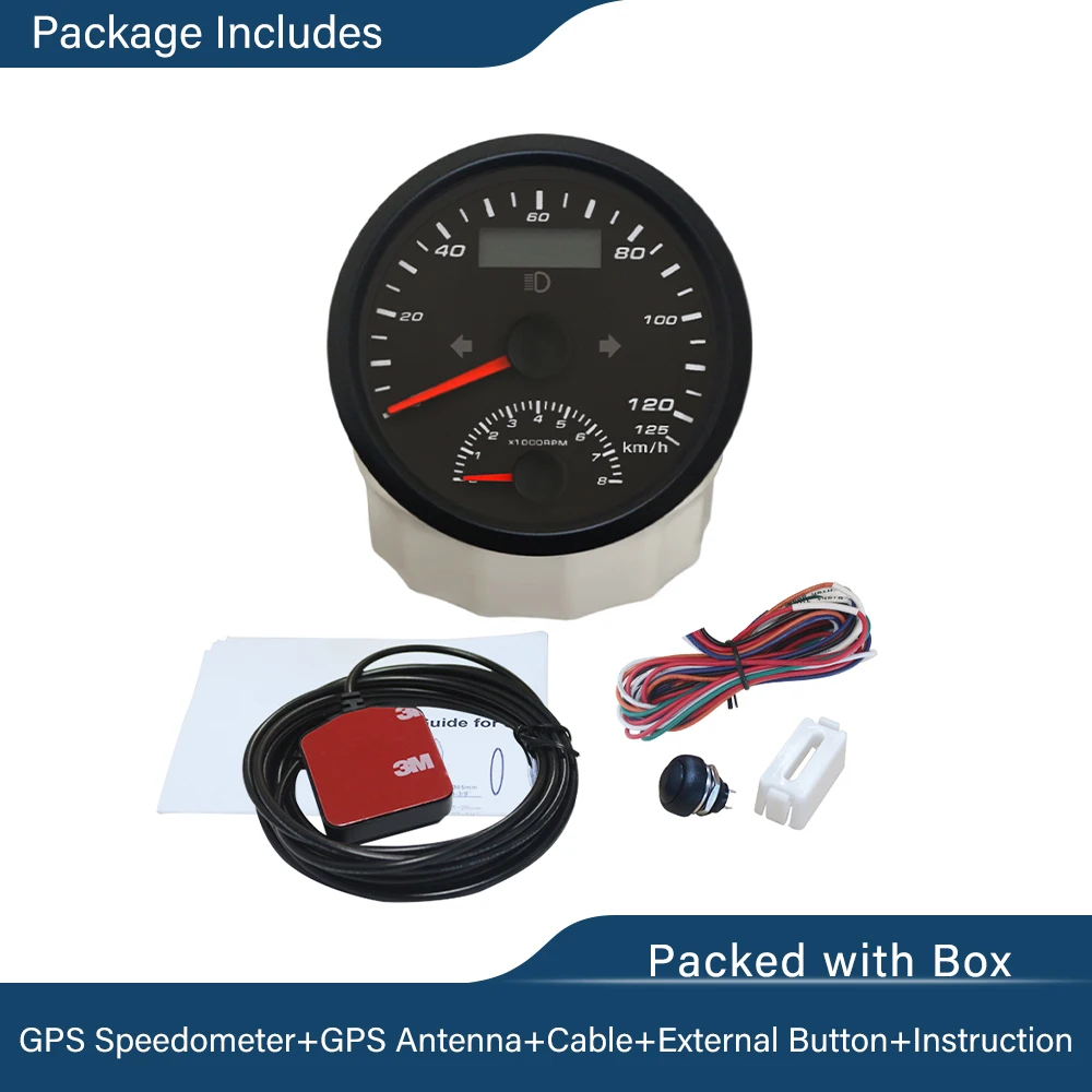 Universal 60 km/h 125 km/h 200 km/h 125 MPH 200 MPH GPS Speedometer Tachometer 0-4000 RPM 0-8000 RPM 85mm GPS Antenna 12V 24V