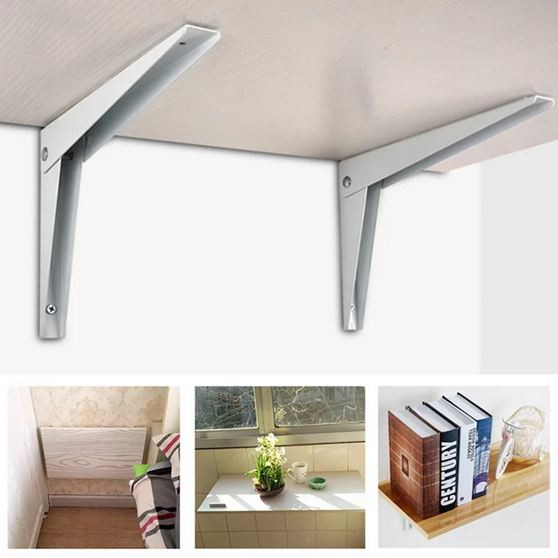 

2 Pcs 8-14 Inch White Triangle Folding Angle Bracket DIY Adjustable Wall Mounted Durable Bearing Shelf Bracket Home Table Bench