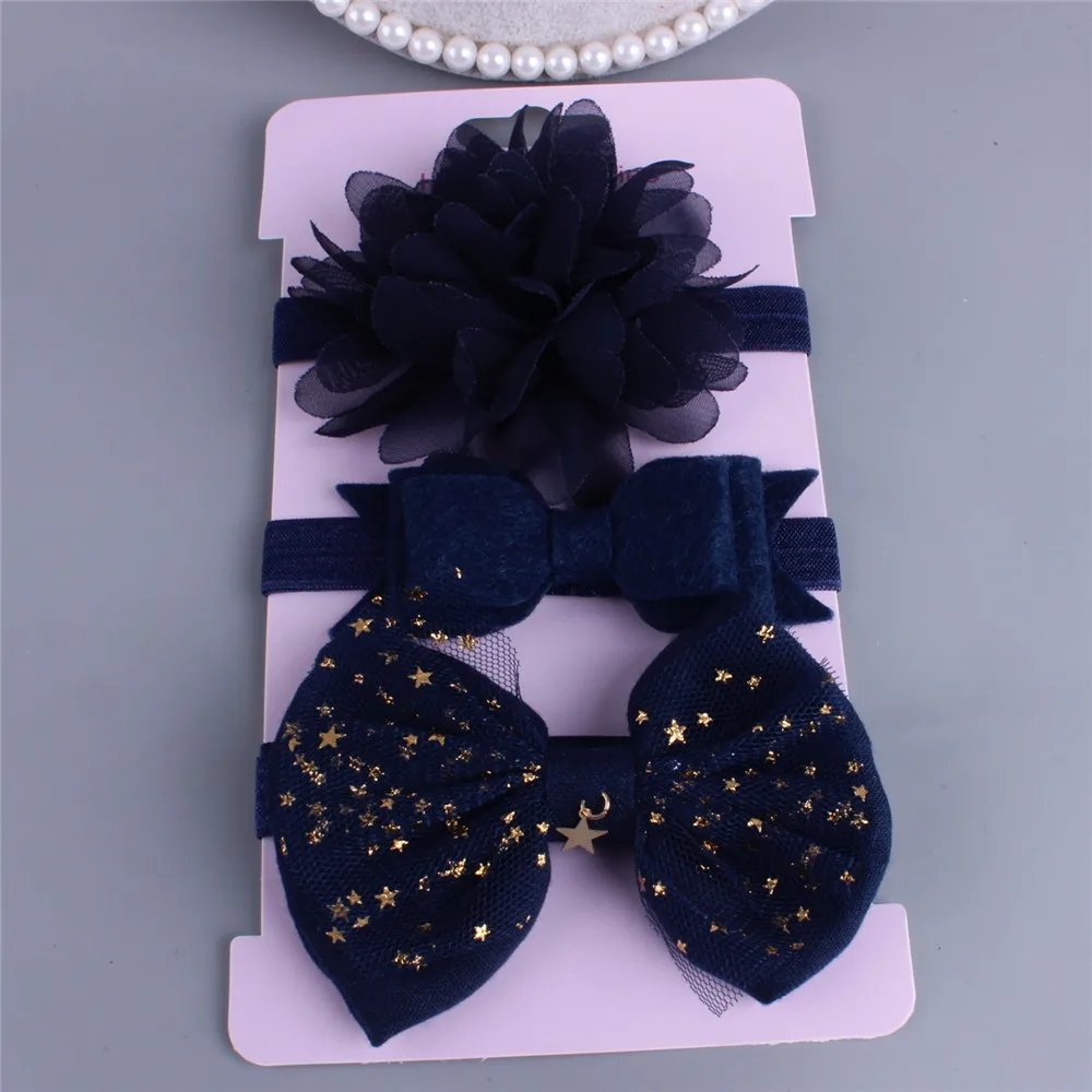 Navy blue Хит, комплект одежды из 3 предметов для маленьких девочек, платье с изображением кролика платье с бантиками, чалма "узел кролика" бант на голову резинки для волос на голову в подарок для ребенка - Цвет: Navy blue