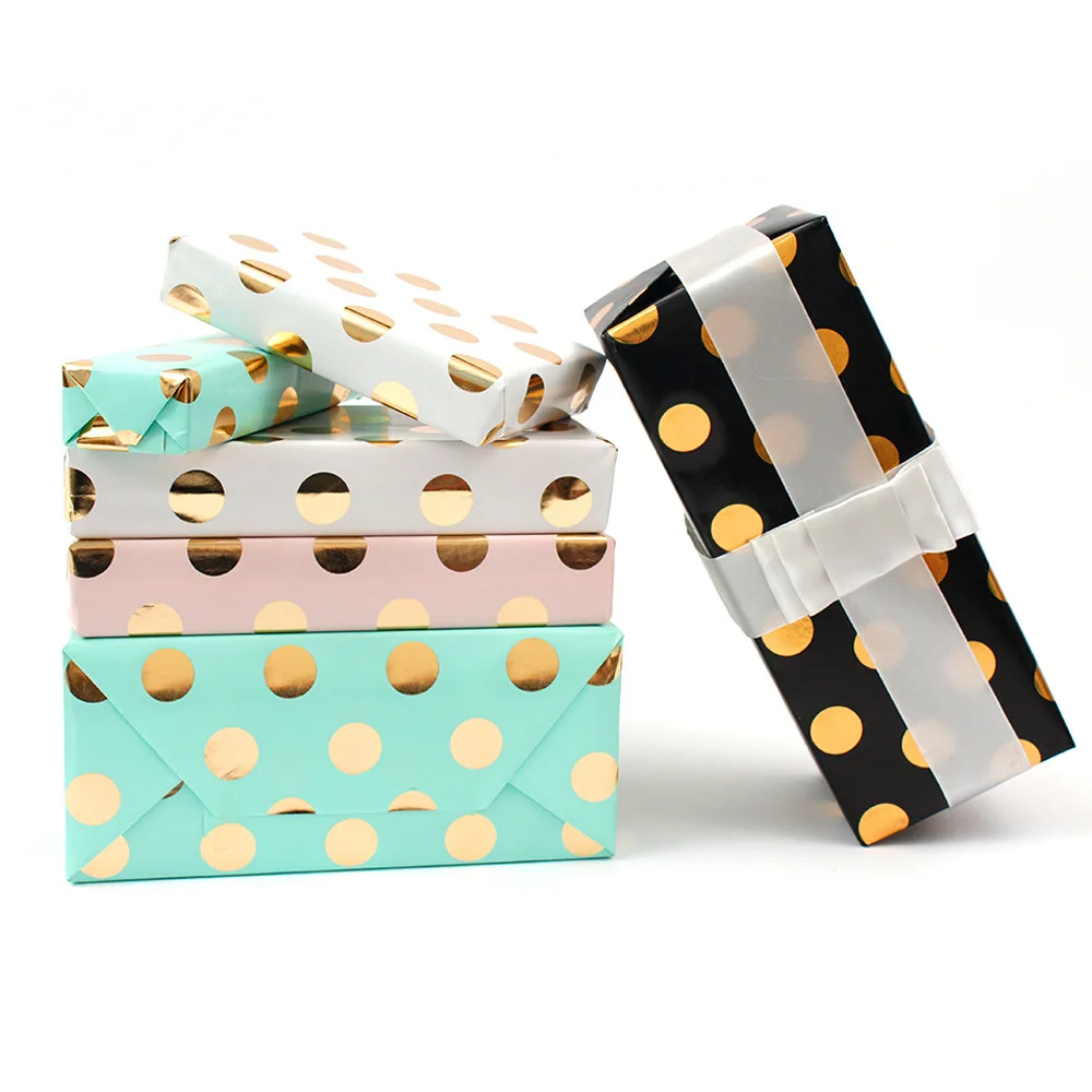 

50*70cm 5pcs/lot 80gsm coated paper Gift Wrapping Paper gold silver Hot Stamping Dot Paper Gift Wrapping Sheet